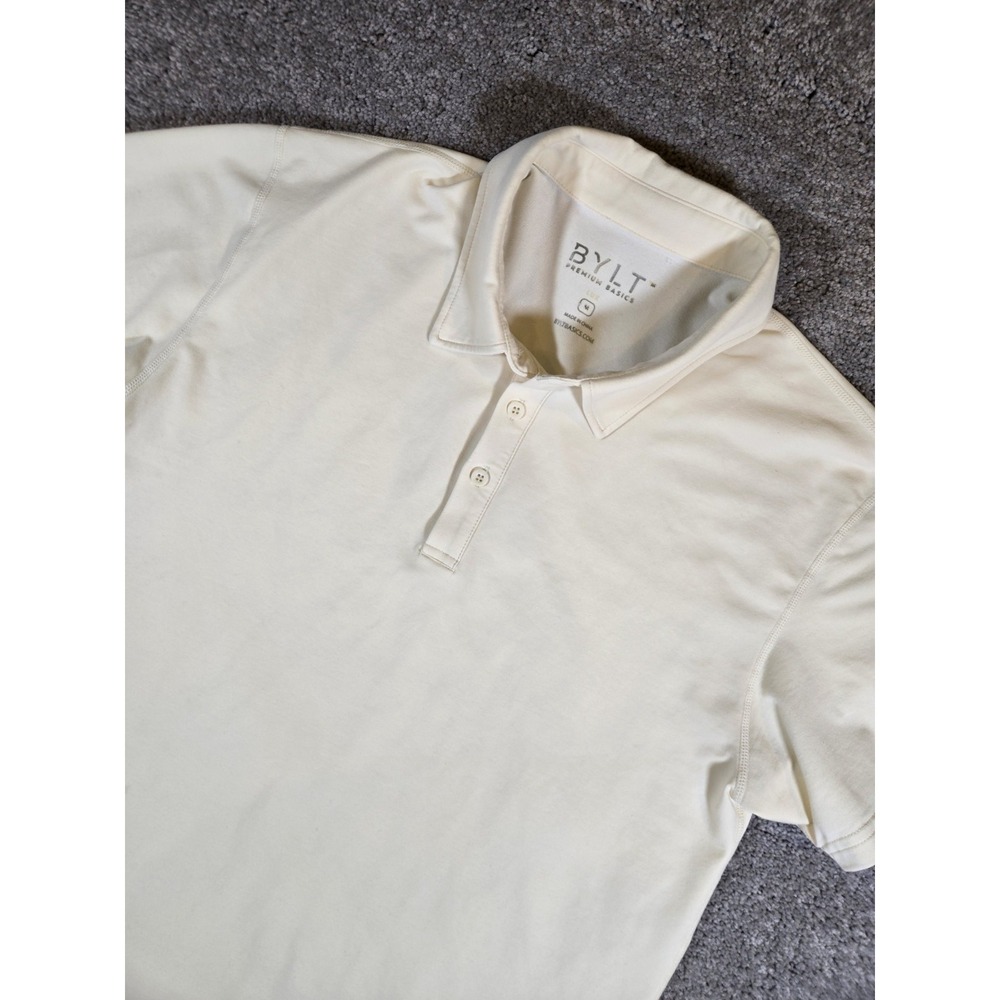 Bylt Lux Drop Cut Polo Shirt Men's Medium Cream White Short Sleeve Golf